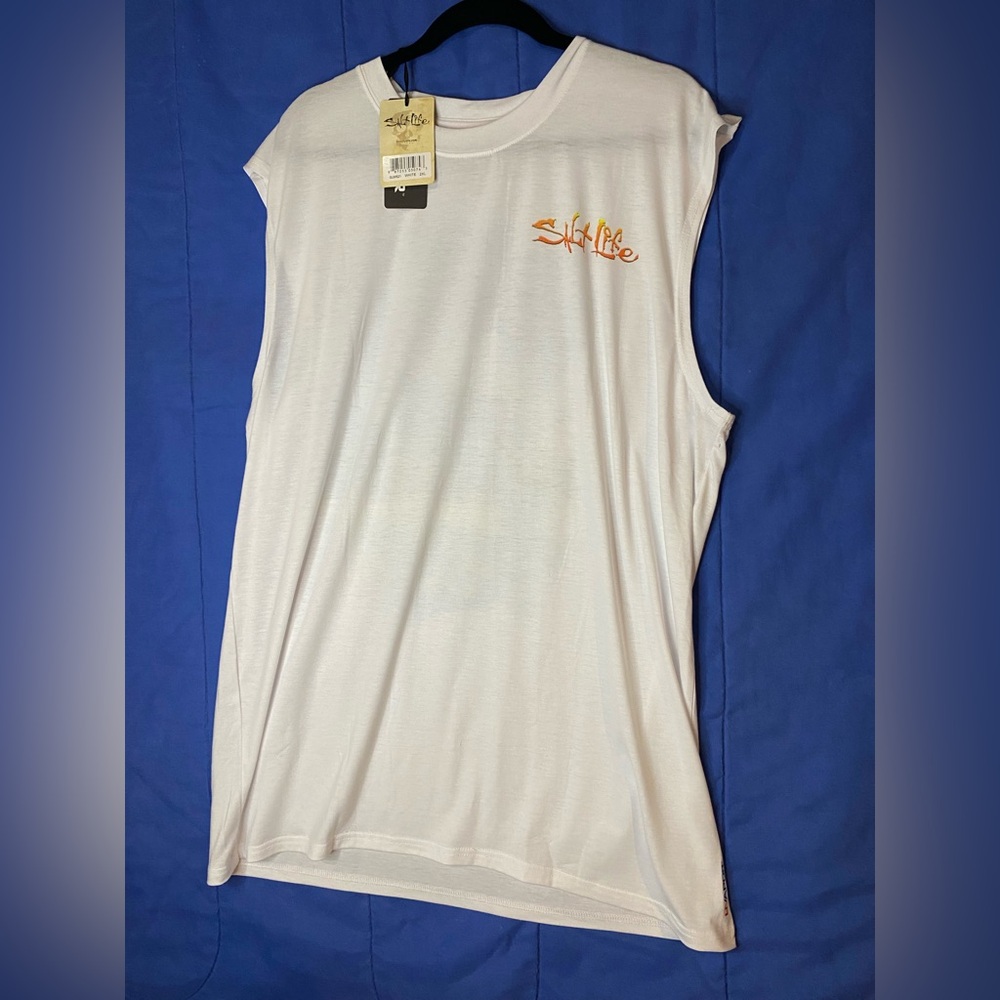 Salt Life mens White Muscle Tee with Orange Logo